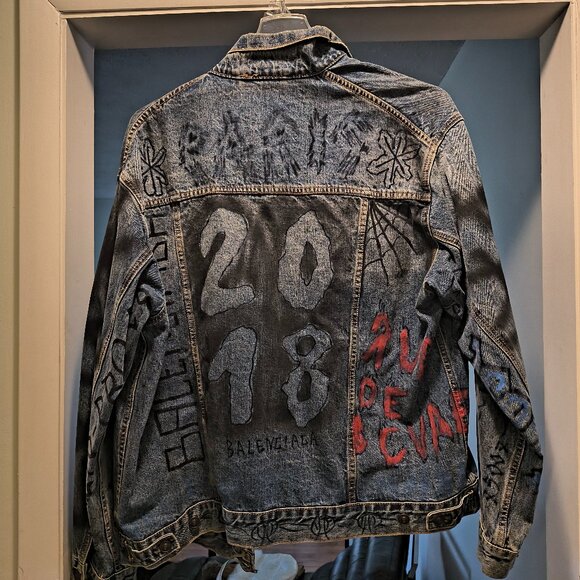 2018 Graffiti Balenciaga Denim Jacket - Picture 1 of 3